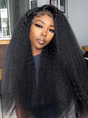 Kinky Straight Glueless13x4 Lace Front Wig Virgin Human Hair Wig
