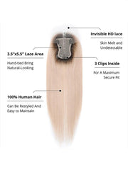 3.5x5.5 HD Lace Sandy Blonde Dark Roots Straight Clip On Hair Topper