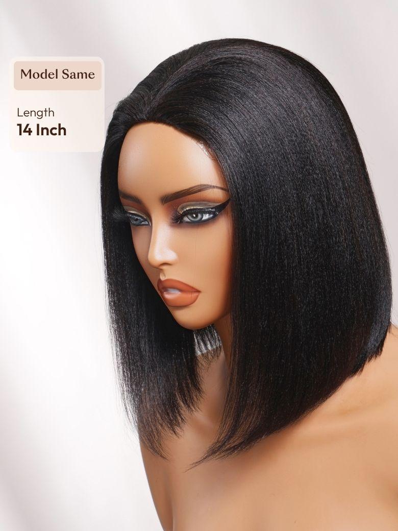 Flip Over Half Wig Natural Black Yaki Straight Bob Wig