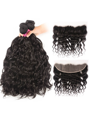Hair 4 Bundles Human Natural Wave Hair With 13x4 Lace Frontal
