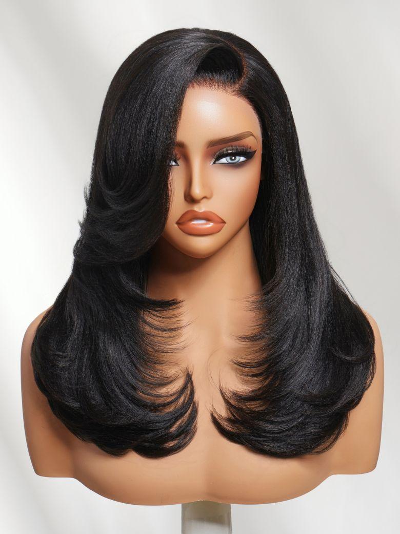 Bye-Bye Knots 7x5 Lace Pre Side-Part Yaki Straight Wig with Blowout Feathered Layers