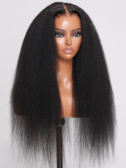 13x4 Pre-Everything Super Secure Black Kinky Straight Wig Real Ear To Ear Pre-Cut & Pre-Pluck &  Pre-Bleached Pre-Everything Wig