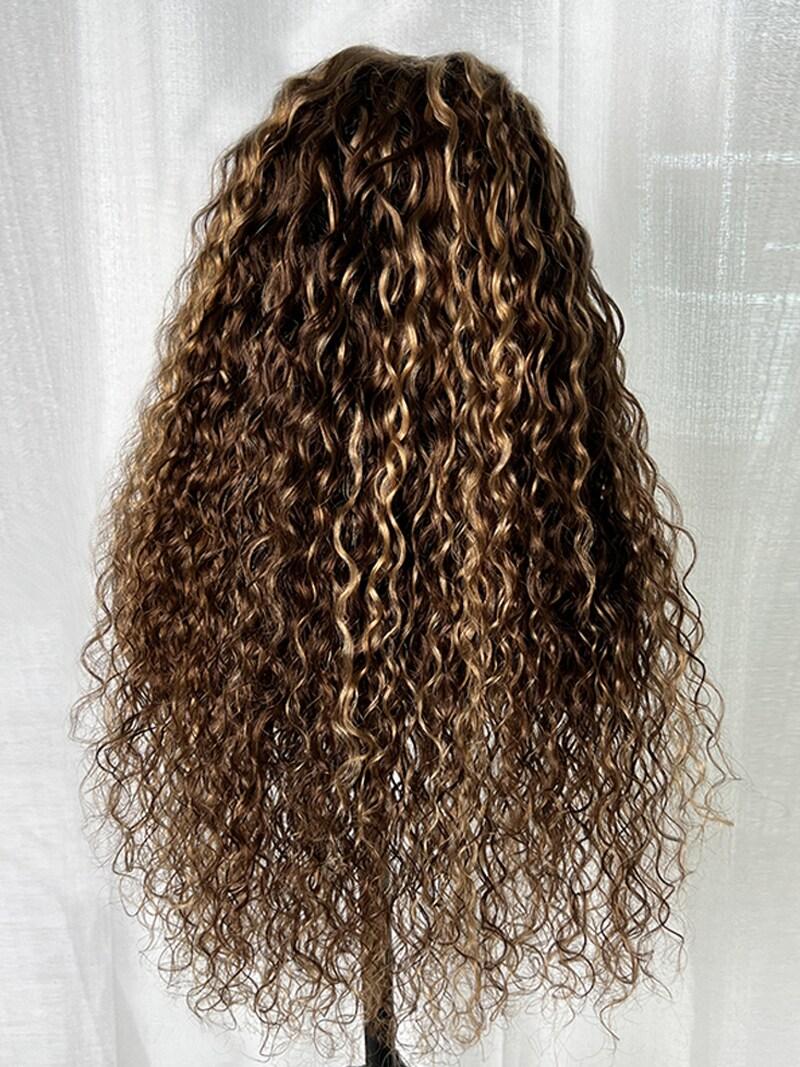 Bye-Bye Knots Wig 7x5 Glueless Lace Honey Blonde Highlights Water Wave Wig With Invisible Knots-8089