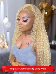 24''-26'' High Density Blonde Straight Curly Wave & Water Wave 13x4 Lace Front Wig Pre Plucked Natural Hairline Can Be Dyed