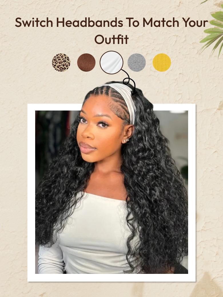 [Daily Classic] Water Wave Headband Glueless Human Hair Comfy Wig With Invisi Drawstring for Effortless Up-Do & Secure All-Day Wear