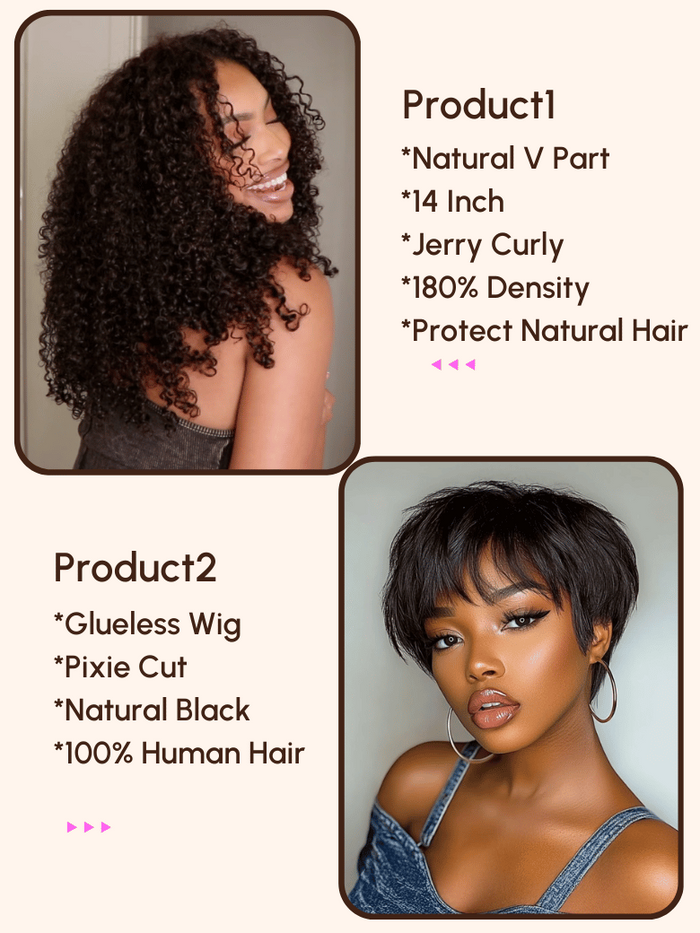 Petaluxe $129=2 Wigs | 180% Density V Part Wig and Pixie Cut Glueless Wig
