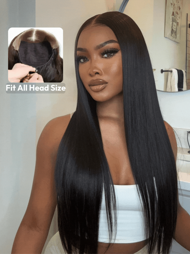 7x5 Lace ByeBye Knots Wig  Glueless Lace Black Straight Bleached Knots Wig No Baby Hair 150% Density