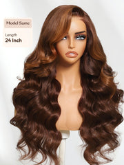 13x4 Pre-Everything? Lace Frontal Cinnamon Brown Body Wave Drawstring Wig with Side-Swept Bangs