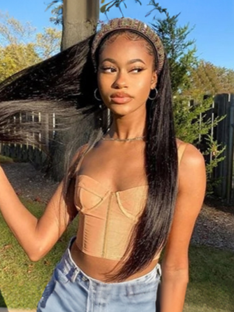 Straight Human Hair Wig Glueless Wig Virgin Hair Machine Made Headband Wig 150% Density