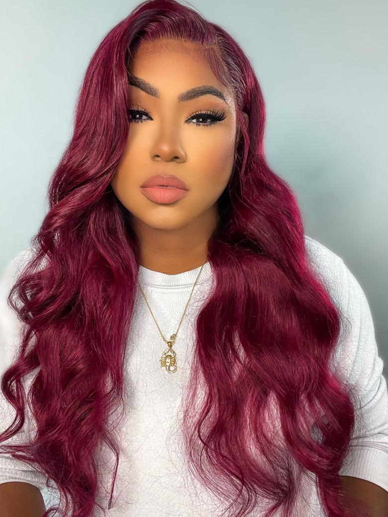 13x4 Transparent Lace Front Red Wine Body Wave Burgundy Wig 150% density