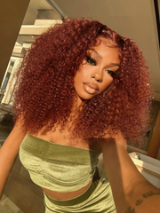 Bye Bye Knots Wig 13x4 Glueless Lace Reddish Brown Kinky Curly Bleached Knots Wig 150% Density