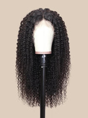 250% Density Long Curly 13x4 Transparent Lace Front Wig 100% Virgin Human Hair Pre-plucked Natural Black