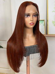 Reddish Brown Pre-Colored Modern Layered Cut 13x4 Transparent Lace Front Layered Cut Straight Season Vibe Wig