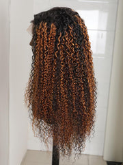 13x4 Lace Frontal Dark Brown Balayage Highlights Jerry Curly 13x4 Lace Wig 150% Density