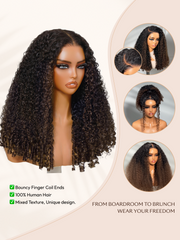 Glueless Curly Wig With Defined Finger Coil Ends Black to Chestnut Brown Ombre Bye-Bye Knots? 7x5 Lace Drawstring Wig