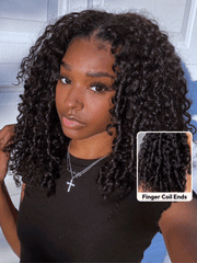 InvisiBlend? V Part Curly Texture Drawstring Human Hair Wig With Finger Coil Ends