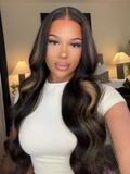 [24''=$129] Petaluxe 13x4 Lace Front Wig Black With Blonde Highlights Body Wave Wig