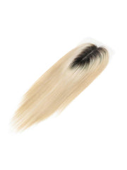 3.5x5.5 HD Lace Light Blonde Dark Roots Straight Clip On Hair Topper