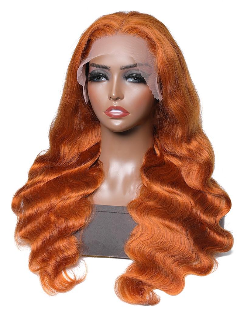 Ginger Hair Color Lace Wigs Body Wave Human Hair Wavy Wig