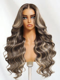Petaluxe 13x4 Pre-Everything? Lace No Slip Frontal Ash Brown Blonde Highlights Loose Wave Drawstring Wig with Face Framing Layers