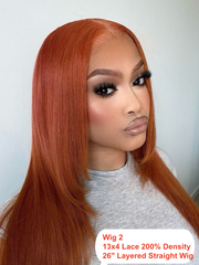 22"-30" 13x4/4x4 Ombre Chestnut Brown Yaki Straight&  Burnt Orange/Black Butterfly Wolf Layered Cut Straight Wig