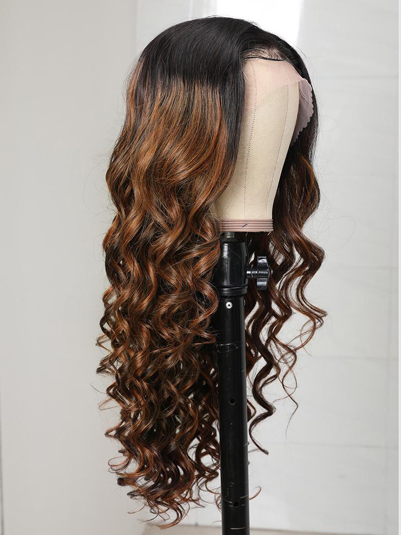 Summer Chestnut-Toned Balayge Body Wave 13 by 4 Lace Front Wig 150% Density Preplucked With Baby Hair