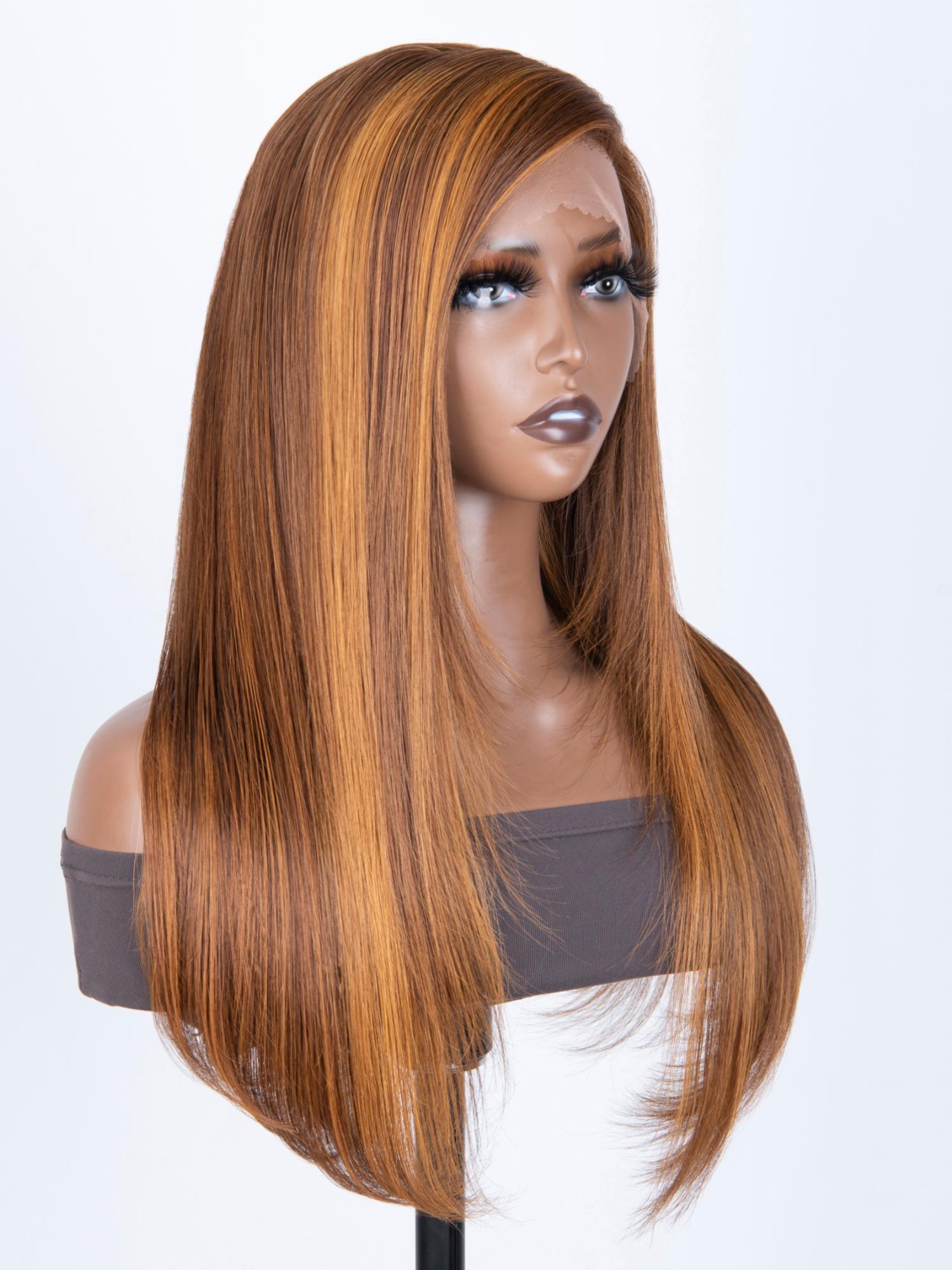 13x4 Lace Front Feathered Piano Highlights Brown Wig With Side Bangs