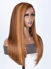 13x4 Lace Front Feathered Piano Highlights Brown Wig With Side Bangs