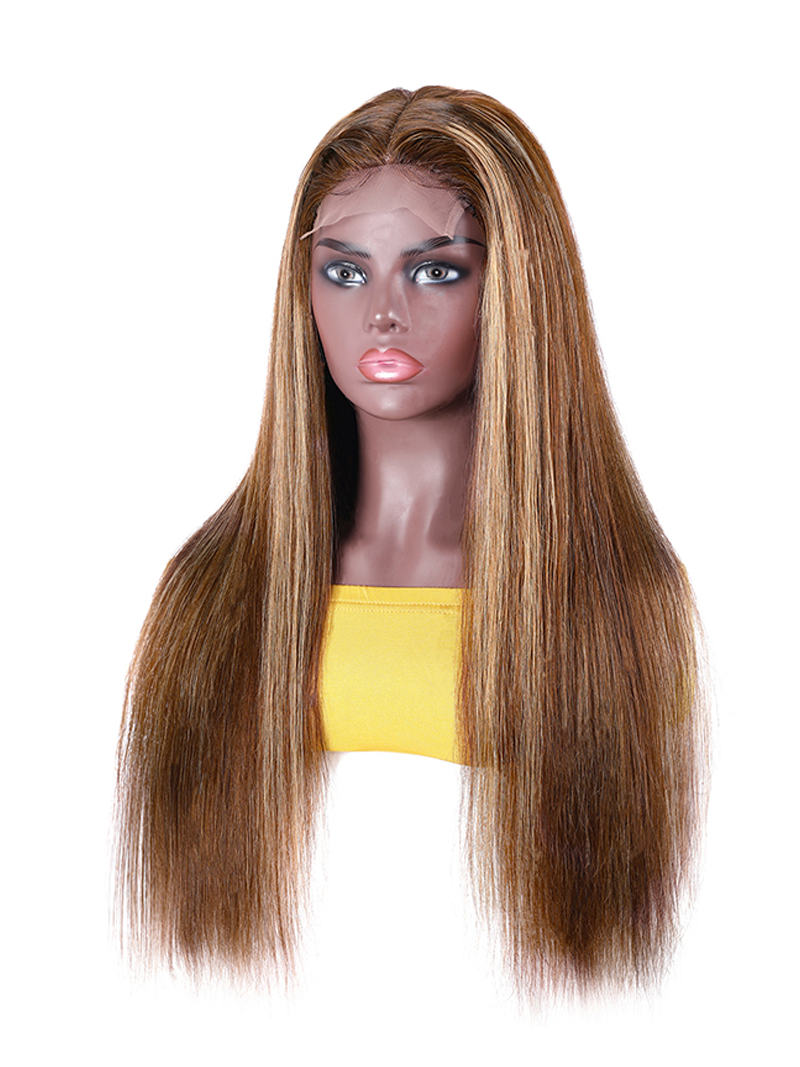T part Lace Part Straight Hair Wigs 150% density Honey Blonde Wig Brown Highlight Wig Long Straight
