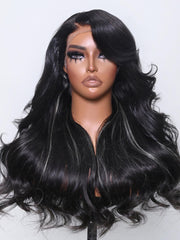 13x4 Lace Front Black Loose Wave Wig With Blonde Peekaboo Highlights
