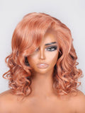 Petaluxe 13x4 Lace Front Strawberry Brown Short Wavy Wig With Side Bangs
