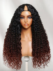 EasiContour? V Part Black to Reddish Brown Ombre Yaki Straight Wig