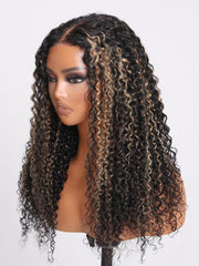 [180% Density] Bye Bye Knots Wig 7x5 Glueless Lace Honey Brown Highlights Jerry Curly Wig With Bleached Knots