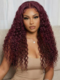 [Down To $79 | 13x4 Bye-Bye Slip] Petaluxe 13x4 Bye Bye Slip? Lace Frontal Burgundy Water Wave Glueless Wig with Invisi Drawstring