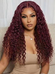 13x4 Bye Bye Slip? Lace Frontal Burgundy Water Wave Glueless Wig with Invisi Drawstring
