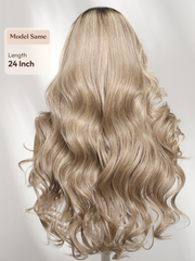 13x4 Bye Bye Slip? Lace Frontal Ash Blonde with Beige Blonde Highlights Body Wave Wig with Side Part Bangs