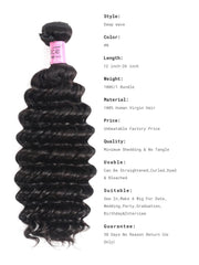 Deep Wave 4 Bundles with 5x5 Free Part HD Lace Closure Natural Black
