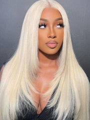 5x5 Invisible HD Lace Glueless Layered Butterfly Haircut180% Density Straight Blonde Wig