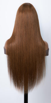 Glueless Dark Brown Hair Color Layer Cut Bang Wig Fast Install in 5 Mins