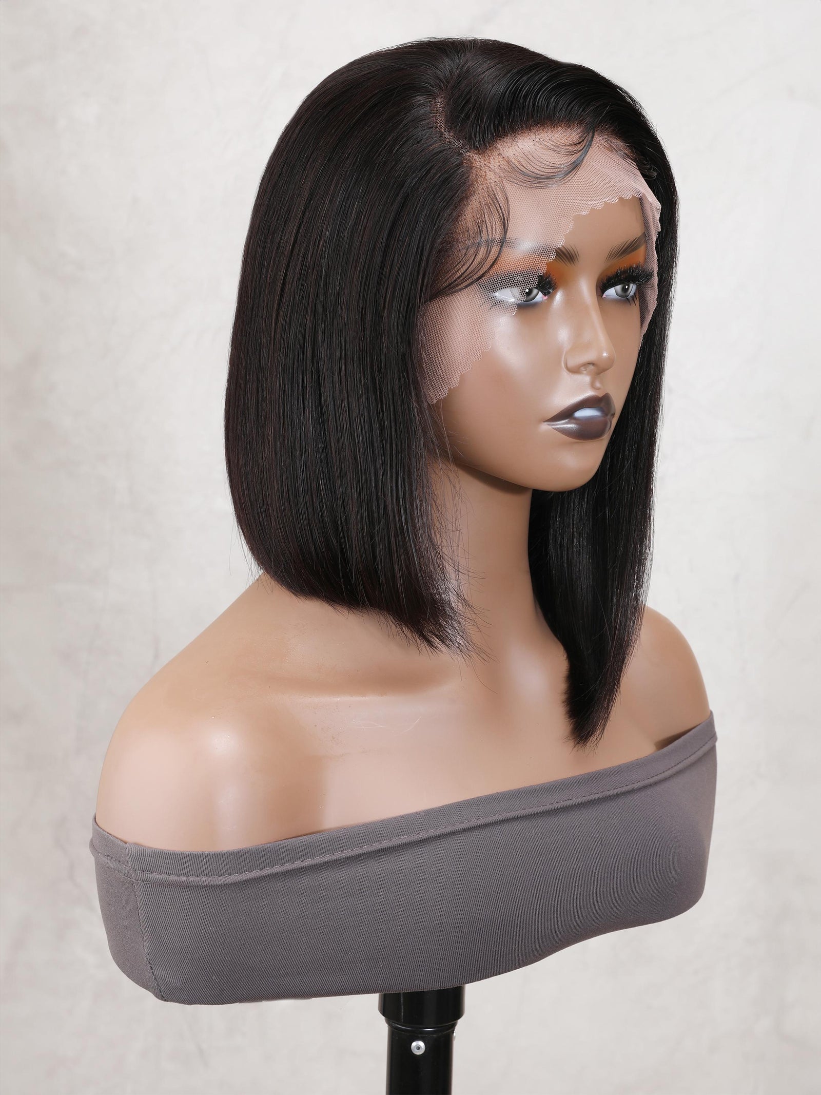 Short Straight Asymmetrical Bob Transparent Lace Front Wigs with Side Part Perfect For Any Face Shapes
