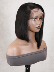 Short Straight Asymmetrical Bob Transparent Lace Front Wigs with Side Part Perfect For Any Face Shapes