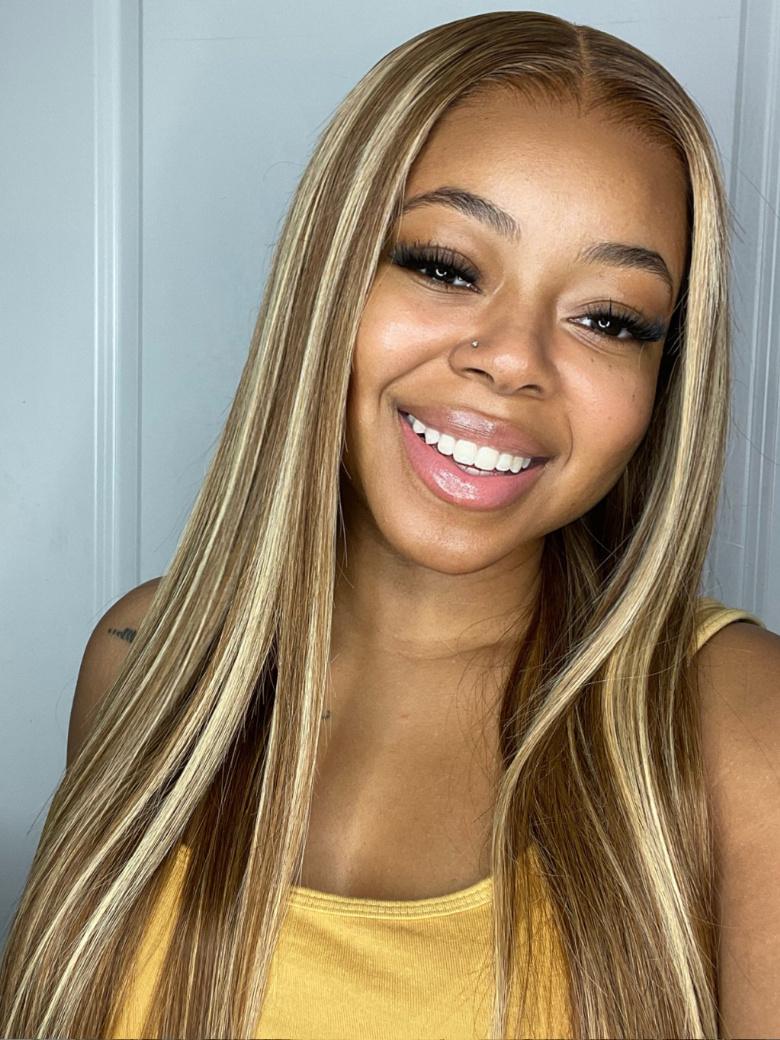 20inch Glueless 6x4.5 Pre-Cut Lace Honey Brown Straight with Baby Hair Put On And Go Wig