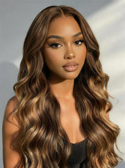 Bye-Bye Slip? 7x5 Lace Deep Brown with Caramel Higlights Loose Wave Drawstring Glueless Wig