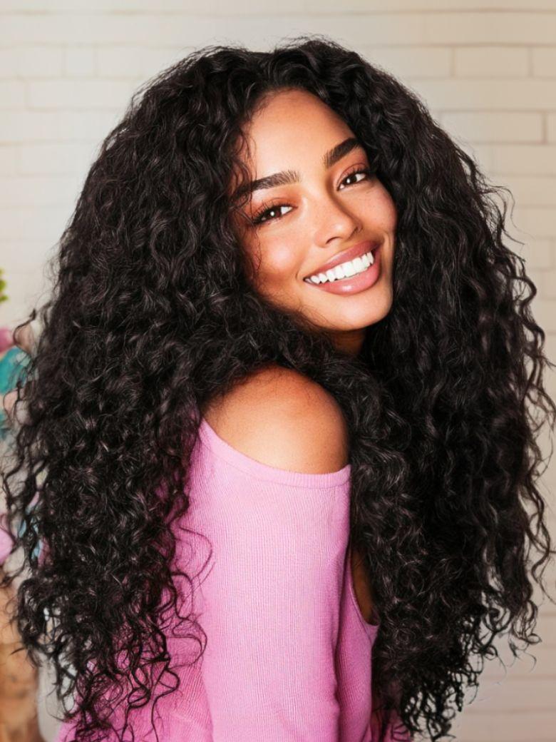 Glueless 7x5 Burmese Curly Wig with Finger Coily Ends 100% Human Hair Black to Chestnut Brown Ombre Bye-Bye Knots? 7x5 Lace Drawstring Wig