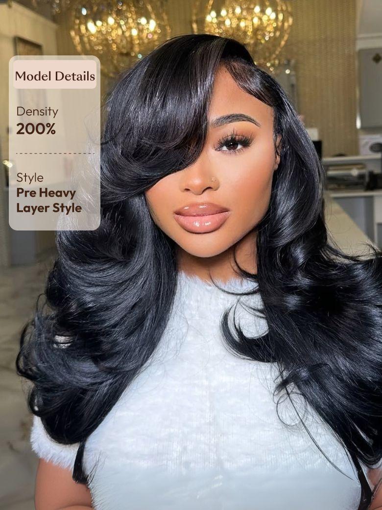 Bye-Bye Slip? Wig Feathered Layer Side Part 200% Density Wig with Secure Silicone Strips and Drawstring