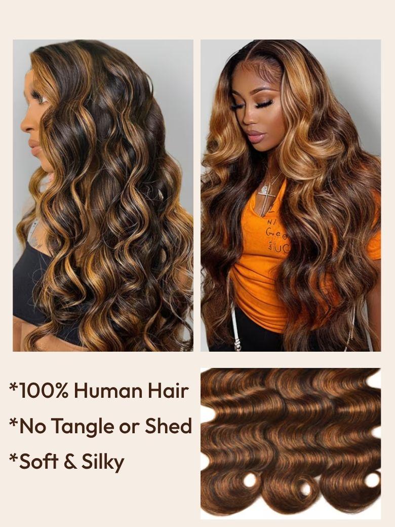 Brown Balayage 4x4 Lace Closure With 3Pcs Body Wave Bundles