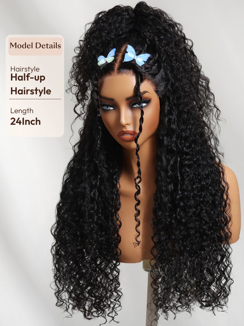 Bye-Bye Knots? 7x5 Lace Natural Black 4D Mixed Texture Burmese Curly Wig with Invisi Drawstring