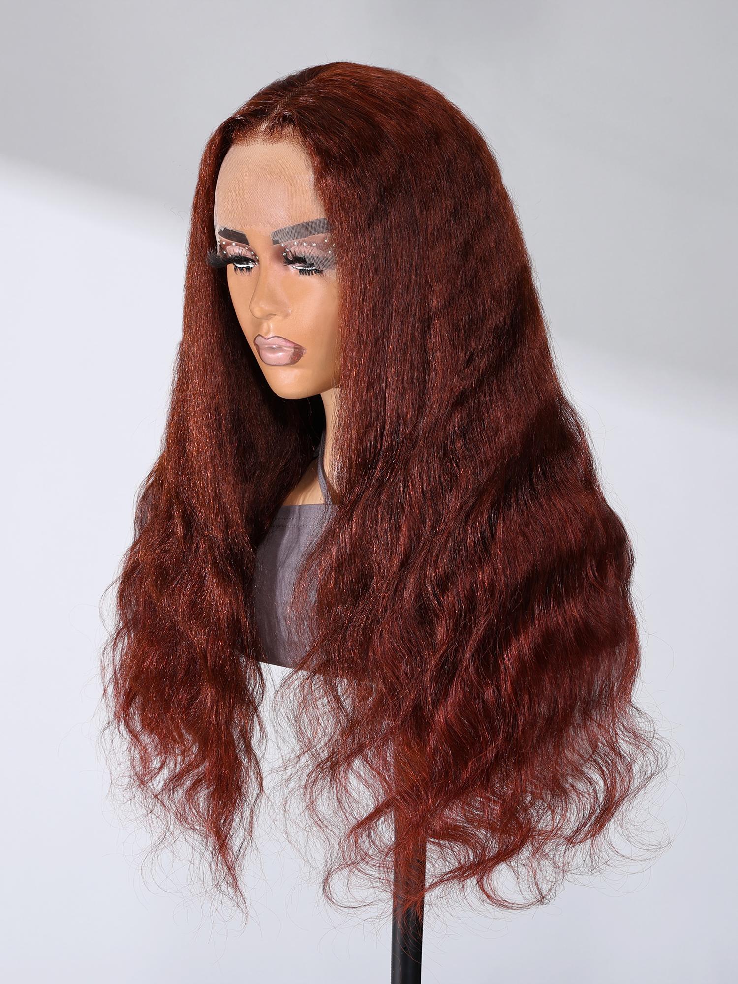 13x4 Lace Front Yaki Body Wave Reddish Brown Wig