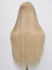 200% Density 13x4 Transparent Lace Frontal Glossy Blond Straight Pre-Plucked Human Hair Wig with Baby Hair