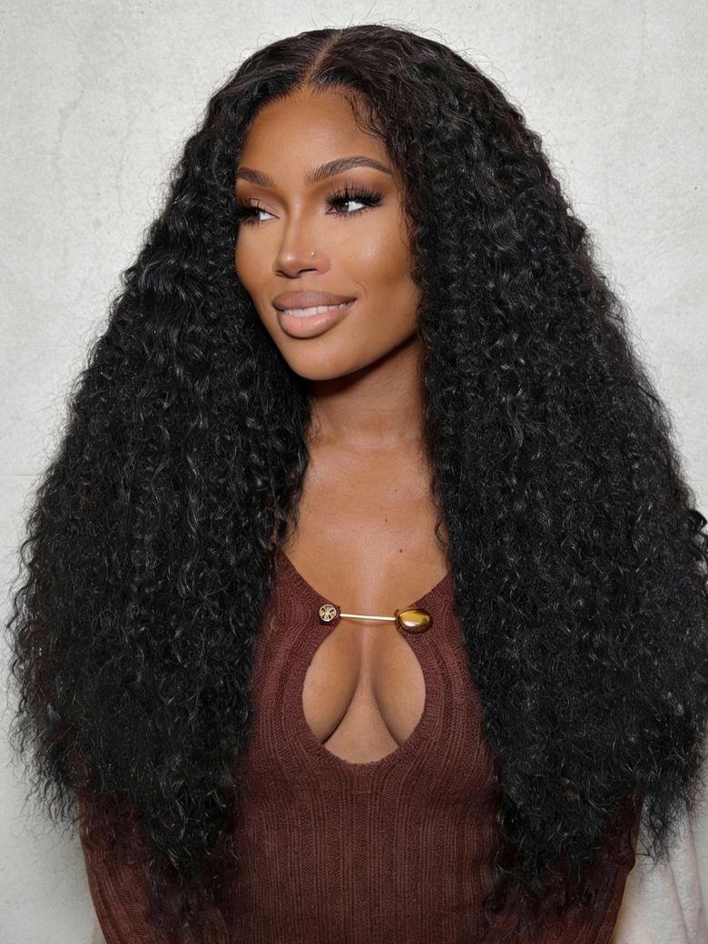 7x5 Lace Bye-Bye Knots Black Defined Coils 3C-4A Blend Curly Wig with Invisi Drawstring